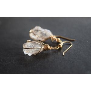 Large Dangle Earrings Gold Wire Wrapped Earrings Rough Gemstone Gift for…